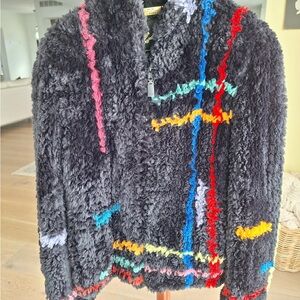 ZUKI DESIGNER NEIMAN MARCUS
DYED INTARSIA SHEARED BEAVER FUR COAT JACKET SMALL